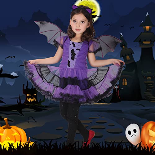 Eozy Girls Bat Vampire Costume Kids Halloween Clothes Animal Cosplay Purple Dress (7-9 Years) #TOP6