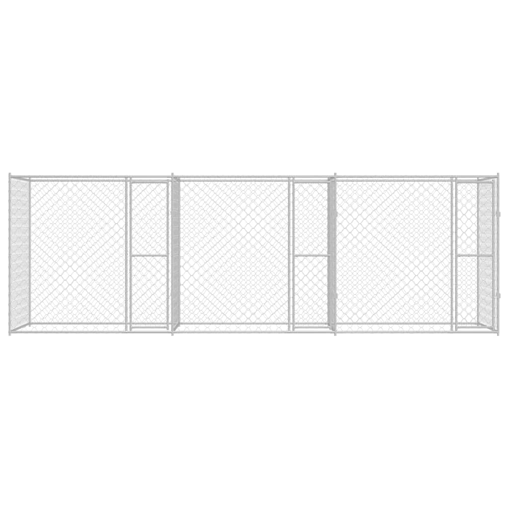 Gabbia per cani color argento, 600 x 200 x 200 cm, in acciaio zincato, resistente alle intemperie, per esterni, con porta richiudibile e pareti a griglia per una protezione sicura e molto