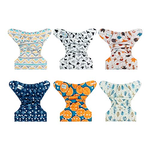 Image of babygoal Cloth Diaper Covers 6 Pack with Wet Bag for Fitted Diapers and Prefolds with Double Gussets, Adjustable and Reusable for Baby Boys 6DCF05