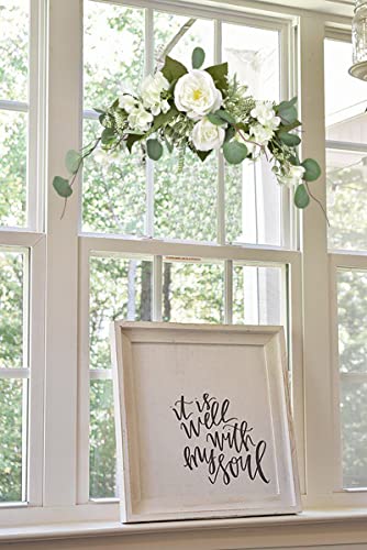 I-Guru White Decorative Swag Artificial Flower 28 Inch, Hydrangea Swags With Frech Rose For Home Room Door Wall Wedding Arch Garden Party Tabletop Decoration #TOP4