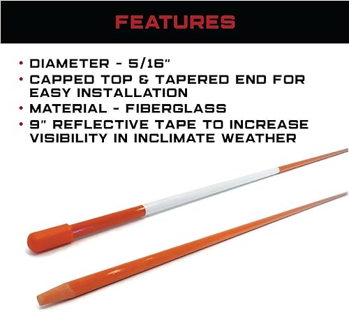 Miniatura 4 de Estacas de nieve, marcador de entrada, estacas de arado, estacas de fibra de vidrio naranja de 5/16 pulgadas de grosor x 48 pulgadas, paquete de 25