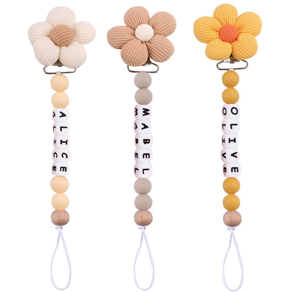 Personalized Flower Pacifier Clip with Name to Soothe Babies Creative Silicone Pacifier to Prevent Chain Loss