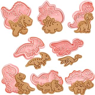 Crethink Dinosaur Cookie Cutter Set, 8pcs 3D Pressable Dinosaur Biscuit Cutters Set,for Kitchen Bakeware