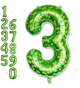 3rd Birthday Balloons for Boys, Large Lime Green Pixel Number 3 Balloon, 40'' Dark Kelly Green Fo...