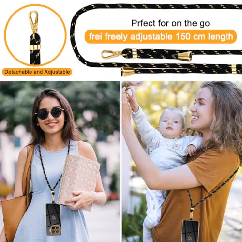 Mkej Hülle Kompatibel mit Xiaomi 15T Pro Hülle mit Band, Galvanik Silicone Handyhülle mit Herz Love Design, Abnehmbar und einstellbar Handykette für Xiaomi 15T Pro - Case in Schwarzes Gold