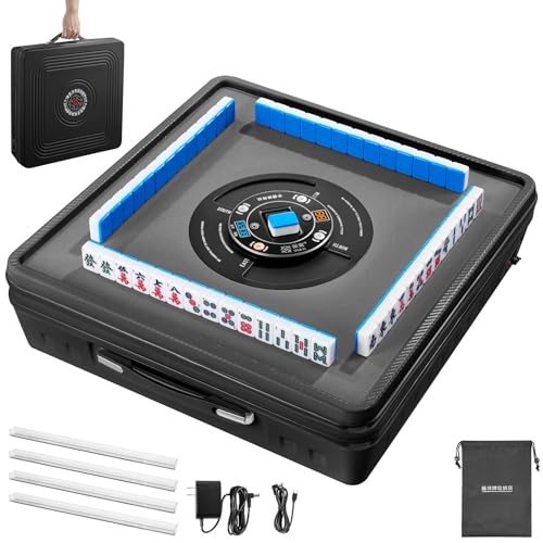 Zanobreva Matte Black Portable Automatic Mahjong Table - 152 Magnetic Tiles Effortless Auto Shuffle Ideal for American & Chinese Mahjong Home Entertainment & Family Gatherings