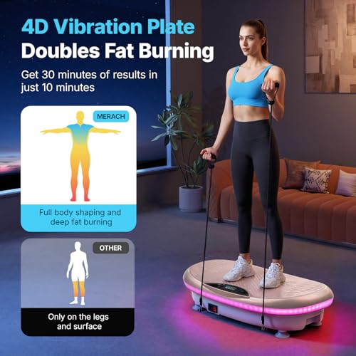Image of MERACH Vibration Plate Exercise Machine, 4D Whole Body Workout Vibrating Platform for Lymphatic Drainage Weight Loss Muscle Activation, Home Fitness Equipment with Bluetooth Light Pull Cord