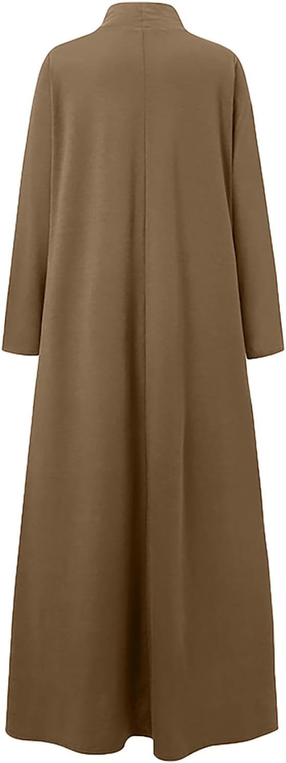 Apvirdy Maxi Dresses for Women 2025 Long Sleeve T Shirt Dress Long Flowy High Neck Dress with Pockets - Image 4