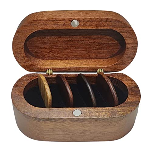 Lobamop Plektrumhalter-Set mit 4 Holzplektren,Plektrum-Vitrine Aus NatüRlichem Andenkenholz,Mini-Gitarren-Aufbewahrungsbox