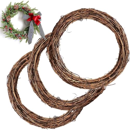 Natural Grapevine Wreath, 3PCS Vine Branch Wreath, 20cm Rattan Wreath for DIY Christmas Craft, Front Door Wall Hanging, Wedding and Party Decors