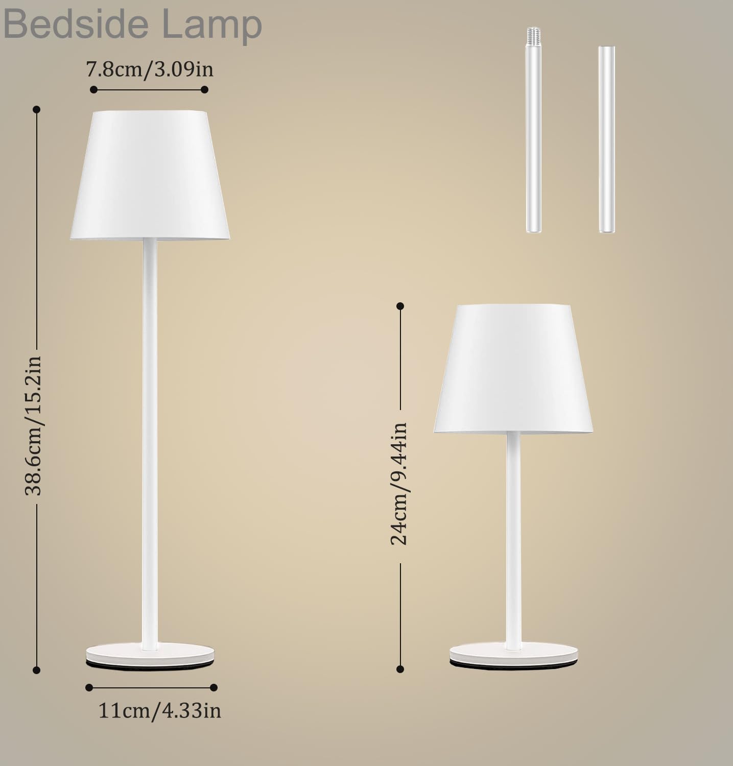 2 Pezzi Metallo Lampada da Tavolo Senza Fili Lampada da Comodino Led Ricaricabile a Batteria 5200mah,IP54,Moderni Lampada Portatile,Touch 3 Modes, per camera da letto,Soggiorno,Esterni