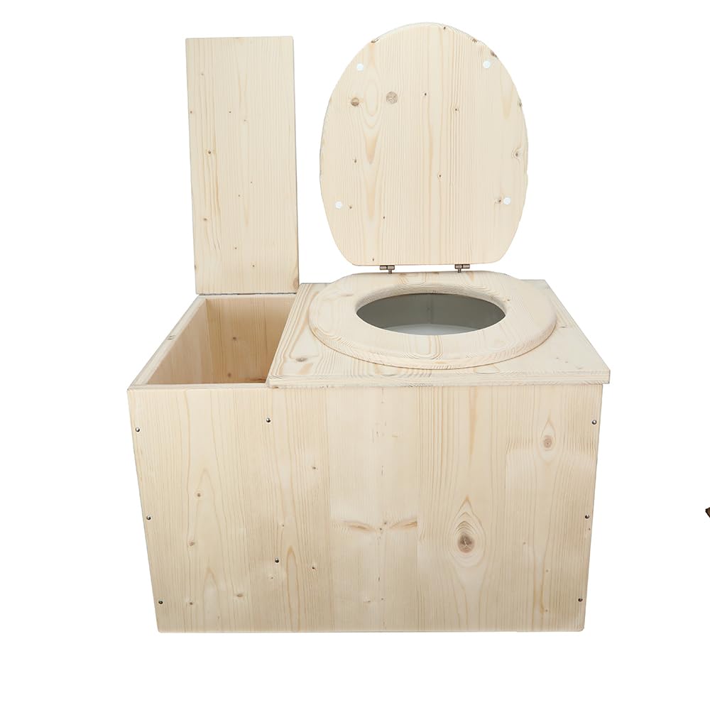 Toilette sèche avec bac à copeaux de bois intégré, Livré monté avec seau 20L plastique alimentaire et bavette de protection inox - Fabrication artisanale Française - N2
