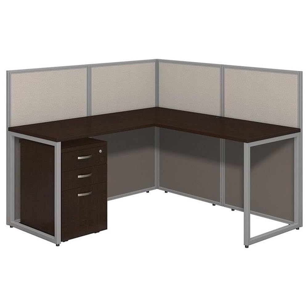 Bush Business Furniture Easy Office 60W L Shaped Cubicle Desk with File Cabinet and 45H Panels in Mocha