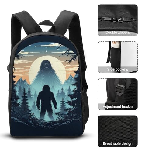 Sasquatch Bigfoot Backpack Adjustable Shoulder Daypack Laptop Bag with Lunch Box and Pencil Case 3 in 1 Set3