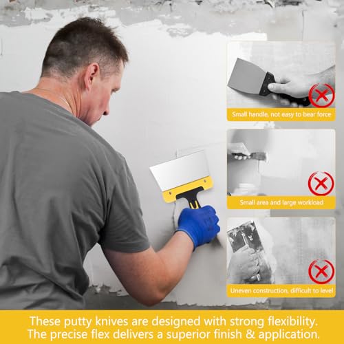 2 Stück Tapetenschaber Werkzeug, Spachtel Werkzeug Set, Spachtelmesser mit 195 mm breiter, flexibler Trockenbau Spachtelset zum Wände Abkratzen und Entfernen Tapeten, Füllen, Dekorieren, Putz, DIY