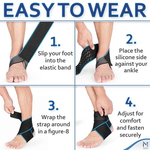 Mata1 - Ankle Brace for Men and Women - Black/Blue - Foot Wrap for Plantar Fasciitis, Sprain, Achilles and Tendonitis Support - Adjustable Compression Sleeve