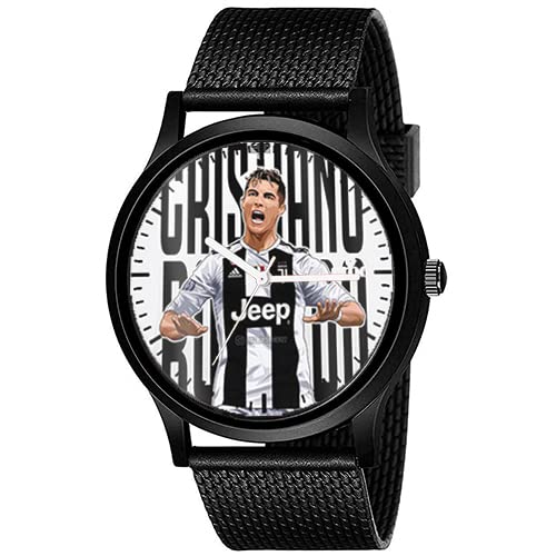 AROA New for Cristiano Ronaldo Calm Down Model : 480 Men Black Metal Type Rubber Analog White Dial for Men Stylish for Boys
