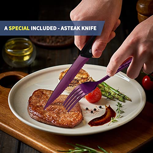 Logcow Portable Travel Utensils Set,Reusable Utensils,Travel Camping Cutlery Set,Stainless Steel Flatware Set with Case,Lunch Boxes Workplace Camping School Picnic (Purple) - Image 6