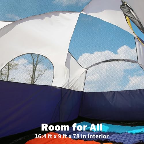 Carpa Familiar Grande para 8-10 Personas EchoSmile, Impermeable y Resistente al Viento, Refugio Espacioso con Cubierta de Lluvia Removible, Fácil Montaje para Camping de 3 Estaciones miniatura 5