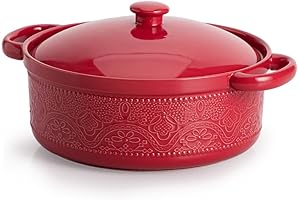 FUN ELEMENTS Red 2 Quart Lace Emboss Casserole Dish