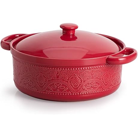 FUN ELEMENTS Red 2 Quart Lace Emboss Casserole Dish
