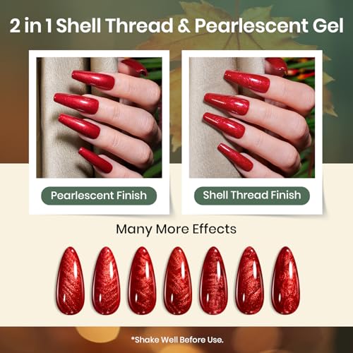 Image of Beetles Fall Gel Nail Polish Set, 6 Colors Red Burgundy Cat Eye Gel