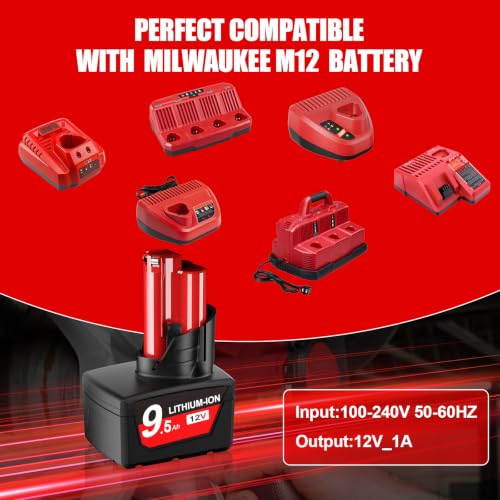 Image of Bonacell Upgraded 2Pack 9.5Ah Replacement for Milwaukee M12 Battery Lithium 12V Battery with LCD Display Compatible with 48-11-2401 48-11-2412 48-11-2411 48-11-2420 48-11-2410 Cordless Tools