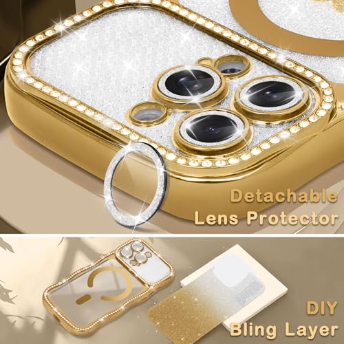 Amzfield Magnetic Case for iPhone 15 Pro Max, Bling Shiny Sparkle, Gold - image 4