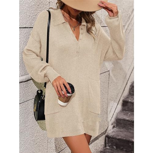 Robe élégante boutonnée en maille douce à revers pour silhouette élancée - 4