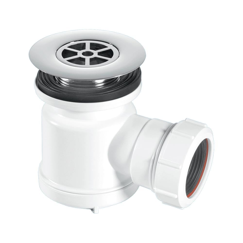 McAlpine STW7-R Shower Trap - 19mm Water Seal - Universal Outlet - Low Level Installation - White Flange