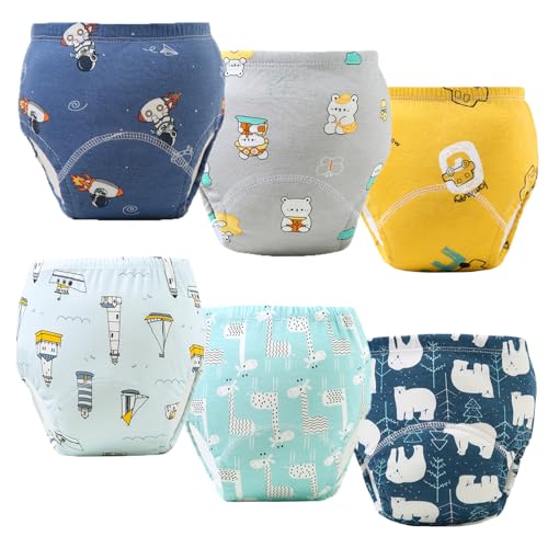 Training Pants Potty Training Underwear for Boys Girls,Toddler Potty Pants for 2T-6T,Soft Absorbent & Leak-Proof with Characters, 100% Cotton Washable (6PCS,L)