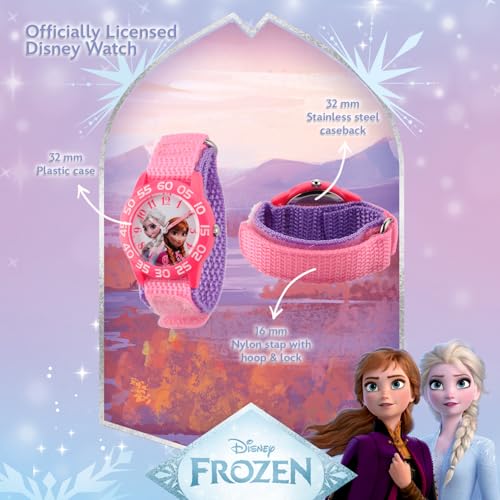 Frozen Elsa And Anna Watch For Kids 3-5, Pink Bezel & Pink Nylon Strap, Frozen Watch For Girls, Perfect Watches Kids, Elsa Toys 3-5 Year Olds, Stylish And Fun Girls3