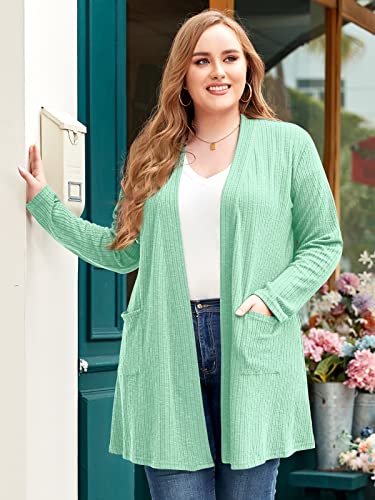 Image of LARACE Open Front Knit Plus Size Cardigan Sweaters for Women with Pockets