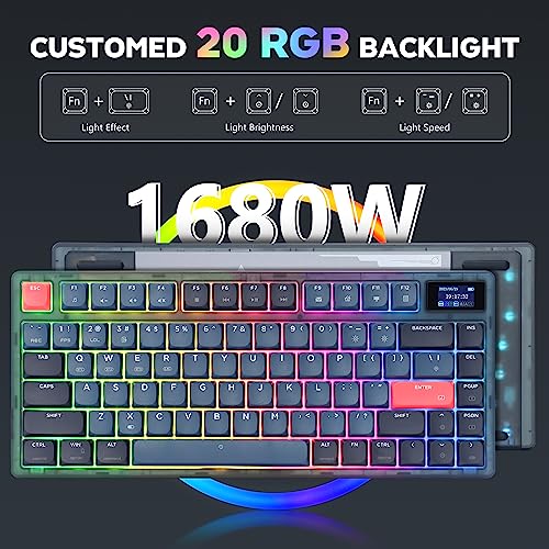 ATTACK SHARK AK832 PRO Low Profile Mechanical Keyboard, Ultra-Thin RGB Wireless 75% Gasket Gaming Keyboard with LED Screen - Image 4
