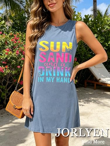 Image of Summer Tank Dress for Women Casual Vacation Sundress Coconut Tree Graphic Beach Cover Up