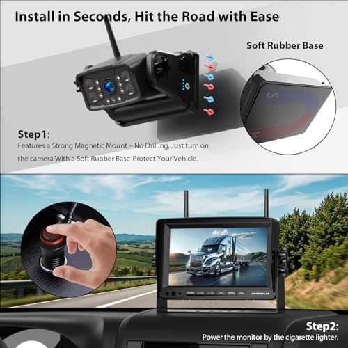 Image of ZEROXCLUB Magnetic Wireless RV Backup Camera System: Rear Camera with 7 inch HD 1080P DVR Monitor, DVR Monitor & IR Night Vision, Portable Rechargeable Camera for RV /Trailer /Fifth Wheels /Camper