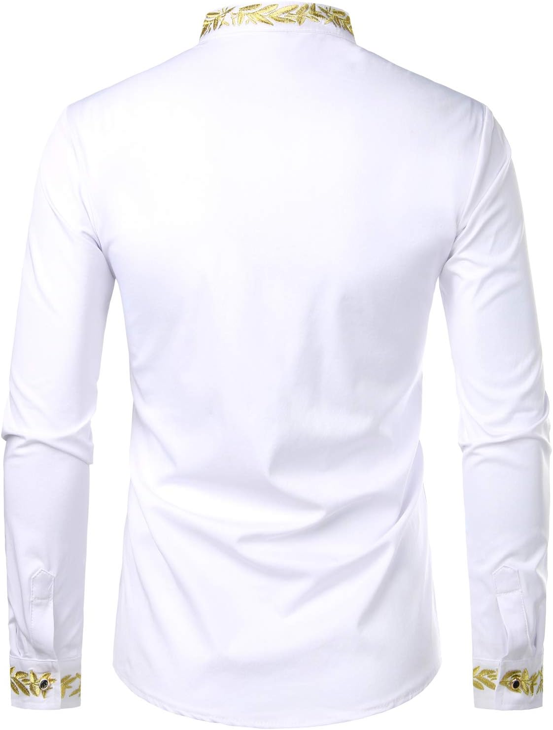 ZEROYAA Men's Luxury Gold Embroidery Design Slim Fit Long Sleeve Button Up Dress Shirts - Image 2