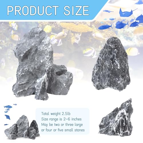 Image of VOKOY 2.5lb Natural Seiryu Stones, Aquarium Rocks Decoration Aquascaping Stone Landscaping Model for Fish Tank Decor Terrariums Paludariums Reptile Enclosures Gardens, 2-6 inches