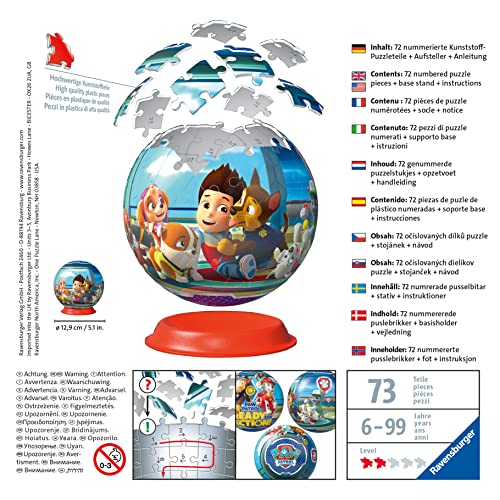 Puzzle Ball 3D 72 pièces : Pat'Patrouille Paw Patrol Ravensburger France - vue 6
