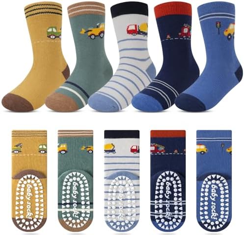 Kyopp 5 Paar Stoppersocken Kinder Baumwolle Socken Jungen Mädchen ABS Socks | Rutschsocken für Kleinkinder,Tiermotive Stoppersocken,Baumwolle Crew Socks ABS Kindersocken