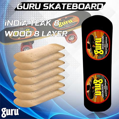Image of GURU Skateboard, Wooden Non-Slip Skateboard for Kids, Adult, Casterboard /Skate Board /Hoverboard /Longboard for Beginners, Learners, Training Purpose for All Age Group