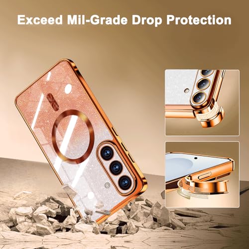 Image of Misscase for Samsung Galaxy S26 Case Compatible with MagSafe,Built-in Camera Lens Protector Full Protection Soft TPU Anti-Scratch Anti-Fingerprint Magnetic Glitter Slim Case Cover Orange