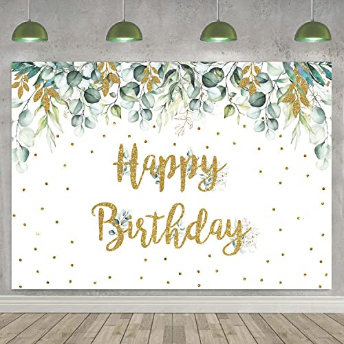 Greenery Happy Birthday Sfondo oro e foglie di