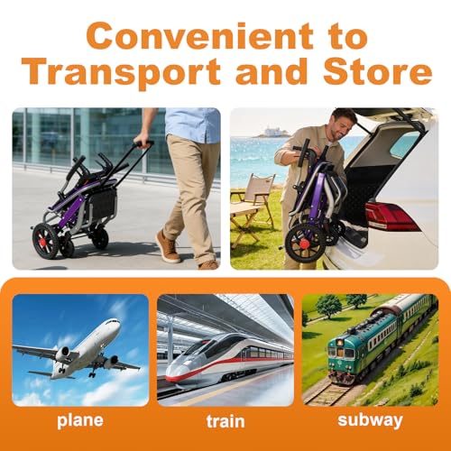 BlessReach 19.4lbs Ultra Lightweight Folding Wheelchair for Adults & Seniors, 12\" PU Rear Wheels, Portable Transport Chair, Supports 300lbs, Compact for Travel & Daily Use