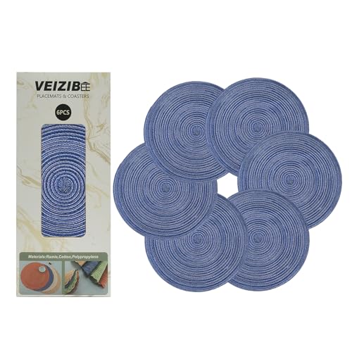 VEIZIBEE Almohadilla de Mesa Comida manteles Individuales 38cm, Lavables, Antideslizantes, Redondos, para Cocina, Mesa de Comedor, Estilo Europeo, Redondos de Tela Tejida a Mano para Interiores （Azul）