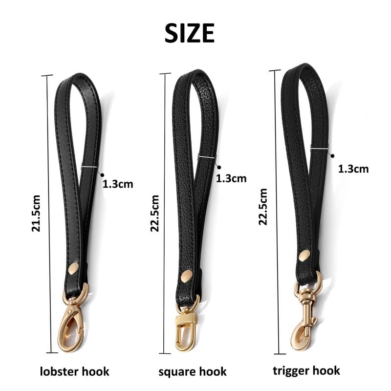 Cinturino da polso universale in pelle di vacchetta nera, di ricambio, Togo/Epsom/grana piatta, cinturino per borsetta da polso per pochette e portafogli (ep-Square-G)