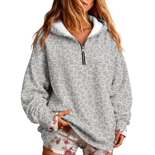 Jielayou Half Zip Pullover Women Leopard Oversized Comfy Hooded Sweatshirt - image 1