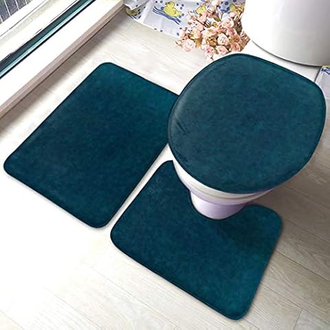 Meiya-Design Deep Sea Watercolor Dark Teal Blue And Aqua Bathroom Rug Mats Set 3 Piece - Soft Shower Bath Rugs - Contour Mat and Toilet Lid Cover - Perfect Combination of Luxury and Comfort Cover