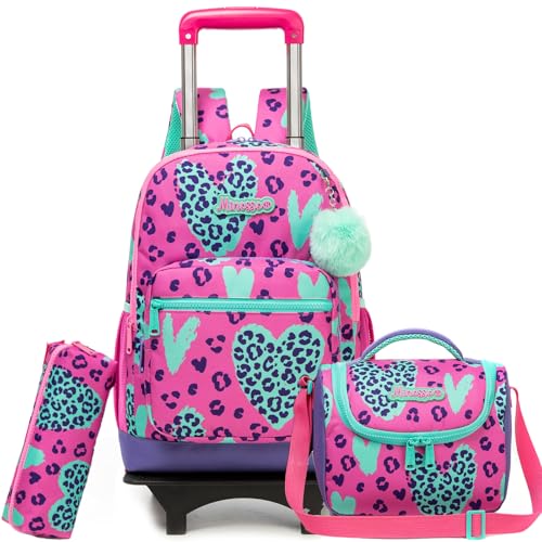 ZBAOGTW Mochila com rodinhas para meninas de 8 a 12 anos para meninos e meninas, Roxo, amor