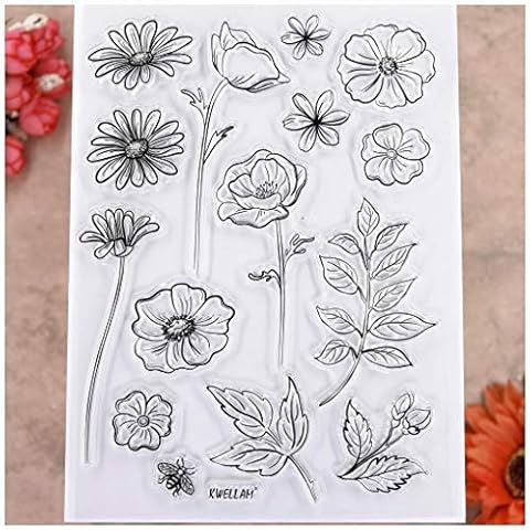 KWELLAM Flowers Leaves Bee Chrysanthemum Clear Stamps for Card Making Decoration and DIY Scrapbooking Cover